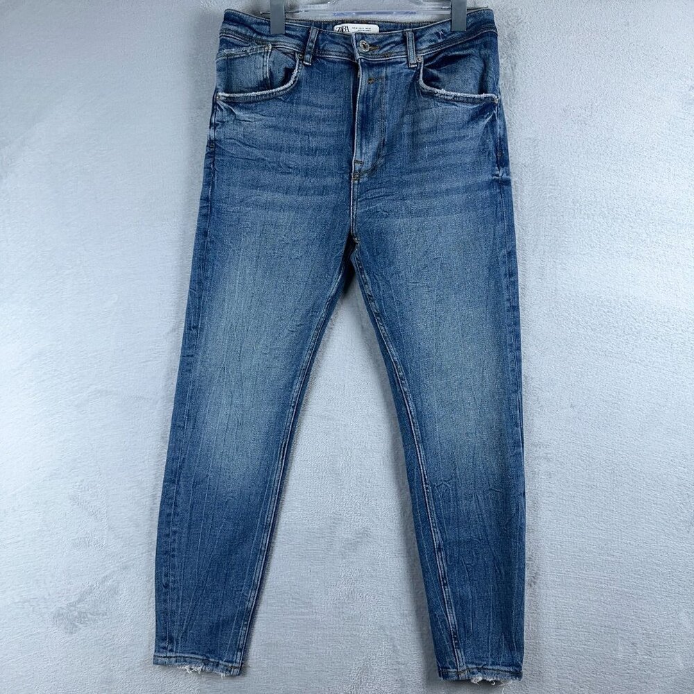 Zara Womens High Rise Ankle Skinny Jeans Medium Wash Denim Blue Womens Size 31